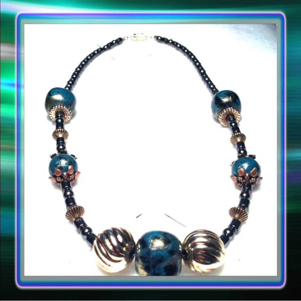 Hematite & Green Metal Necklace